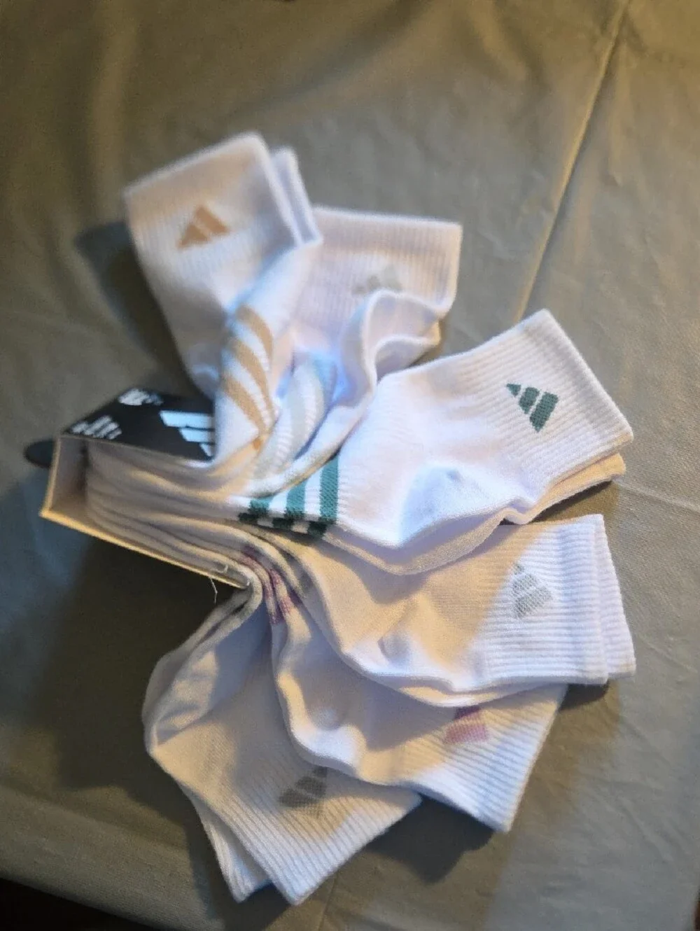 adidas Women's White Quarter Socks with Stripes - 6 Pack
